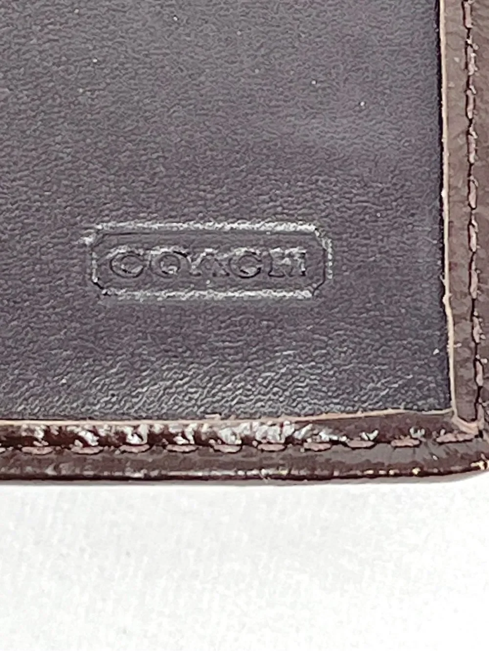 Coach Signature Canvas Khaki Jacquard Brown Leather Trifold Snap Closure Wallet